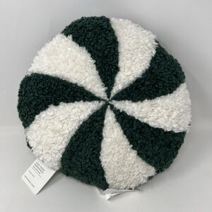 Pottery Barn Cozy Teddy Green Peppermint Twist Candy Shaped Christmas Pillow NWT